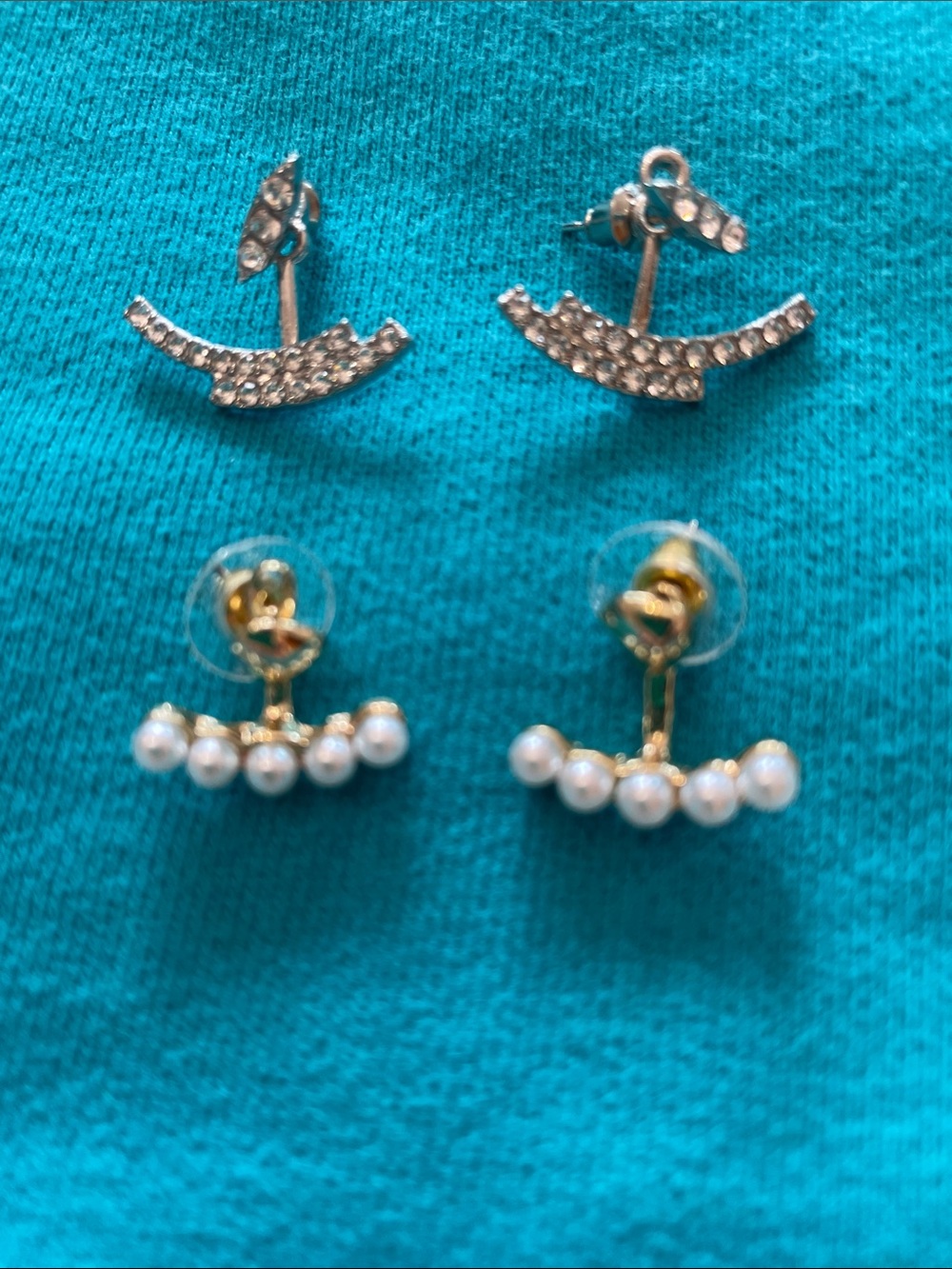 Silver and Crital, Gold and Pearl Womens’ Ear Jacket Earrings - Set of 2   NWOT